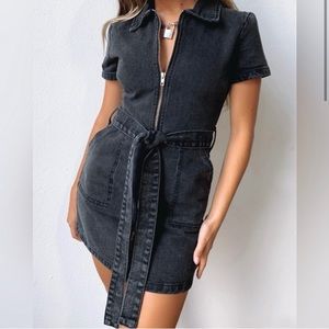 White Fox Black Denim Full Zip Dress
